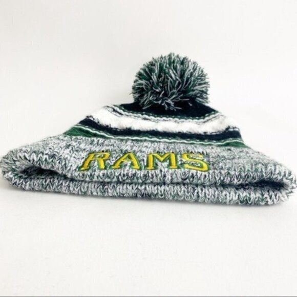 Sport-tek Winter knit Pom-Pom toboggan hat “rams” winter Sports Pom Pom Striped - Picture 2 of 7